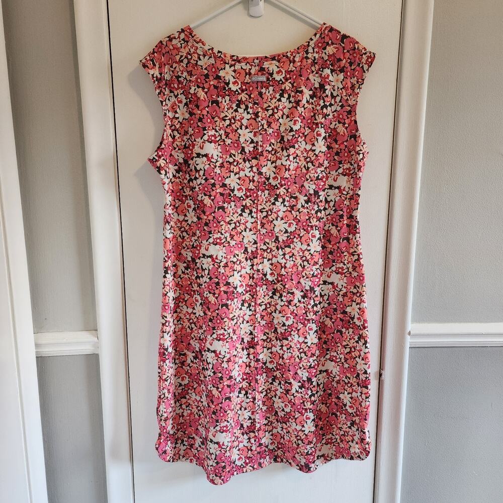 Columbia Women's XL Omni-Wick Floral T-Shirt Dress Pink Green Beige - Picture 3 of 4